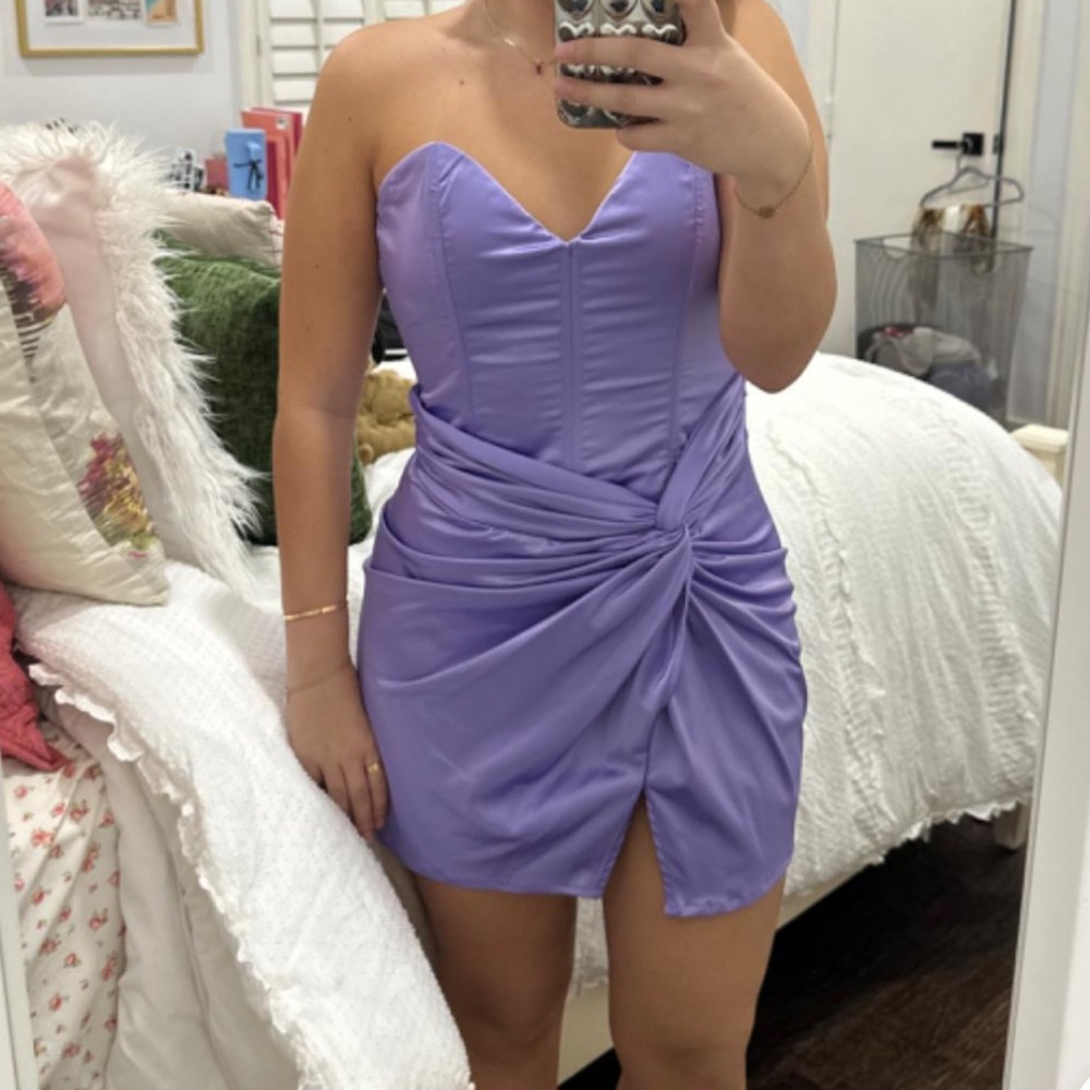 Purple satin corset mini dress